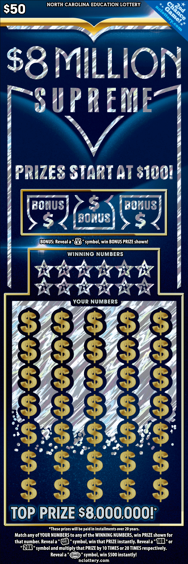 Scratch-Off - $8 Million Supreme | NC Lottery