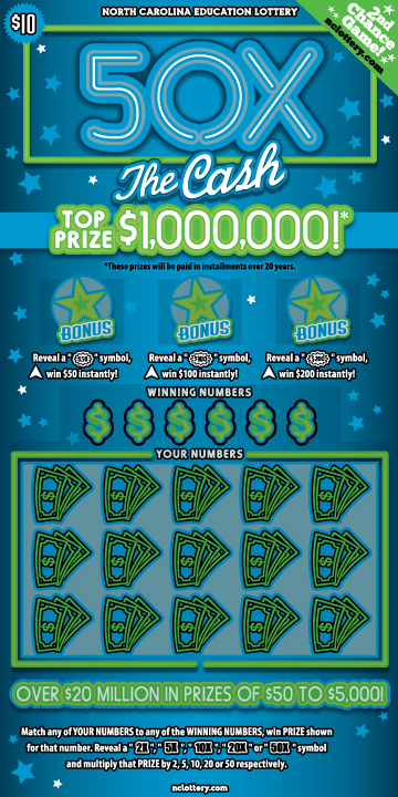 Scratch Off 50X The Cash NC Lottery